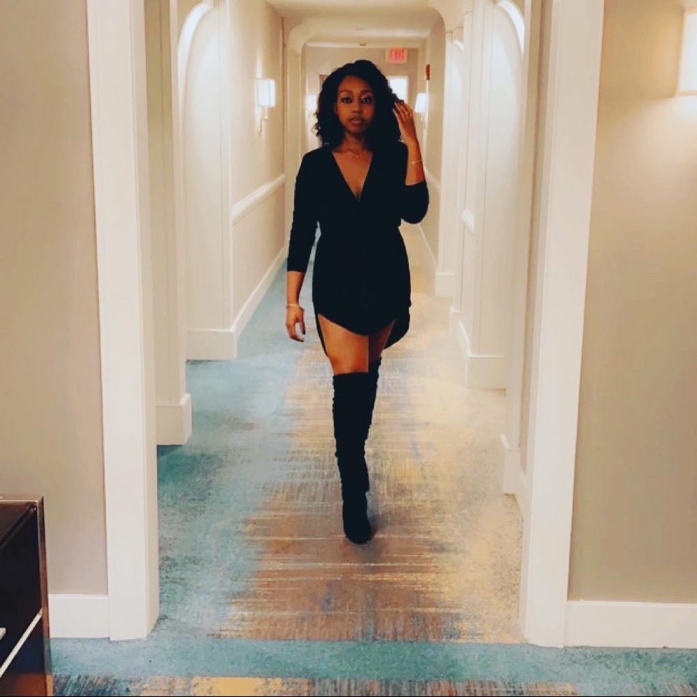 Long Sleeve Black High Low Dress